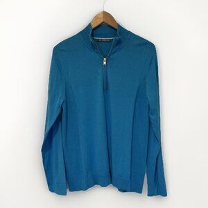 Alashan Sweater Womens XL Cotton Cashmere‎ Blue Quarter Zip Preppy Quiet Luxury